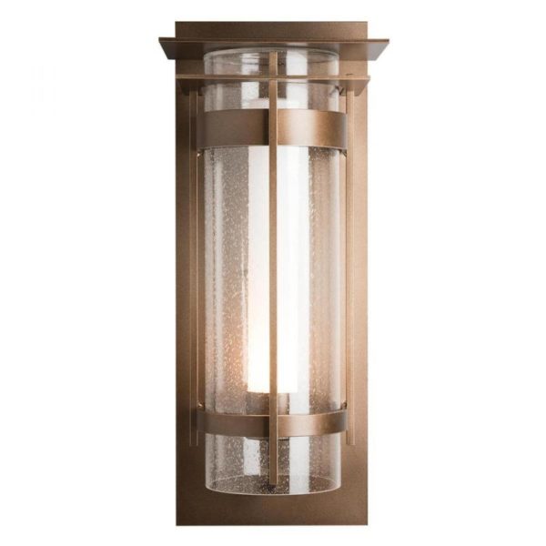 Hubbardton Forge Banded Seeded Glass XL Outdoor Sconce with Top Plate