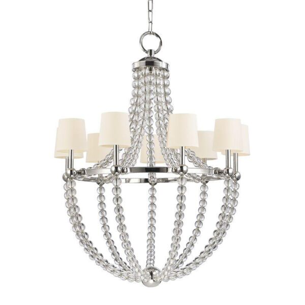9 LIGHT CHANDELIER w/WHITE SHADE 3119 PN WS