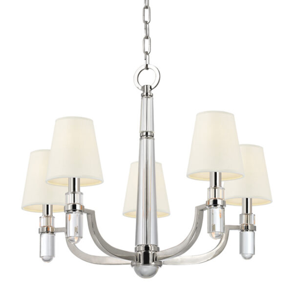5 LIGHT CHANDELIER w/WHITE SHADE 985 PN WS